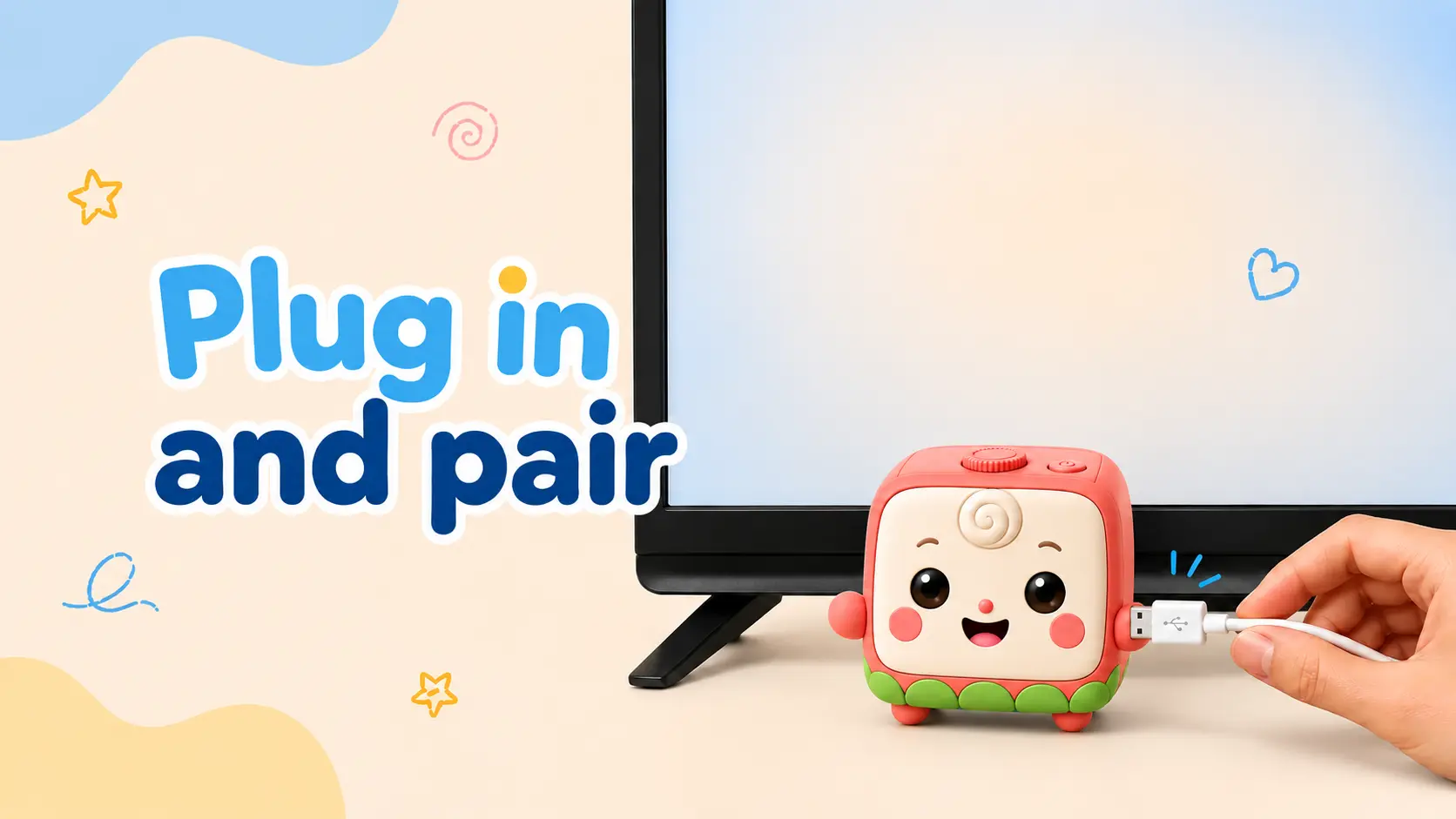 Peekazoo placed on a shelf beside the TV